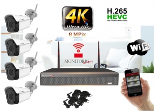 Monitorrs Security - Wifi IP 4K kamerarendszer 4 kamerával 8 Mpix. - 6004k4