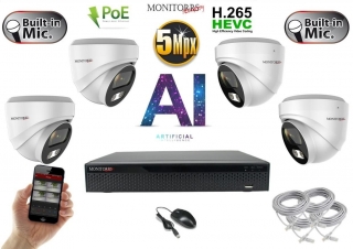 Monitorrs Security -  AI IP Dóm kamerarendszer 2-4 kamerával 5 Mpix - 6370AK4