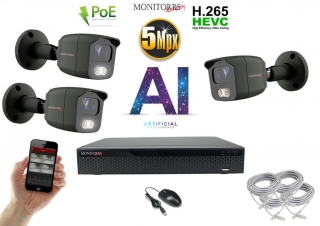 Monitorrs Security -  AI IP kamerarendszer 3 kamerával 5 Mpix - 6373K3