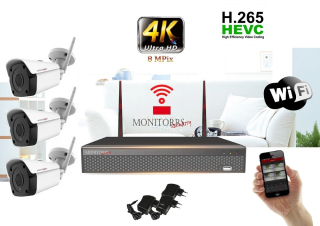 Monitorrs Security - Wifi IP 4K kamerarendszer 3 kamerával 8 Mpix. - 6004k3