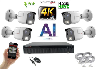 Monitorrs Security - 4K AI IP kamerarendszer 4 kamerával 8 Mpix WT - 6378K4