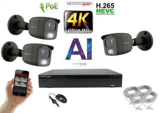 Monitorrs Security - 4K AI IP kamerarendszer 3 kamerával 8 Mpix GT - 6379K3
