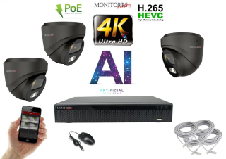 Monitorrs Security - 4K AI IP kamerarendszer 3 kamerával 8 Mpix GD - 6377K3