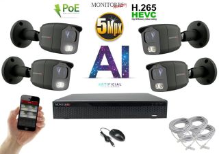 Monitorrs Security -  AI IP kamerarendszer 4 kamerával 5 Mpix - 6373K4