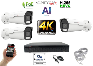 Monitorrs Security - 4K AI IP park kamerarendszer 3 kamerával 8 Mpix - 6380K3