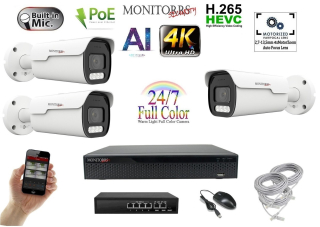 MS - AI IP Park Full Color kamerarendszer 3 kamerával switchel 8 Mpix - 6025k3B